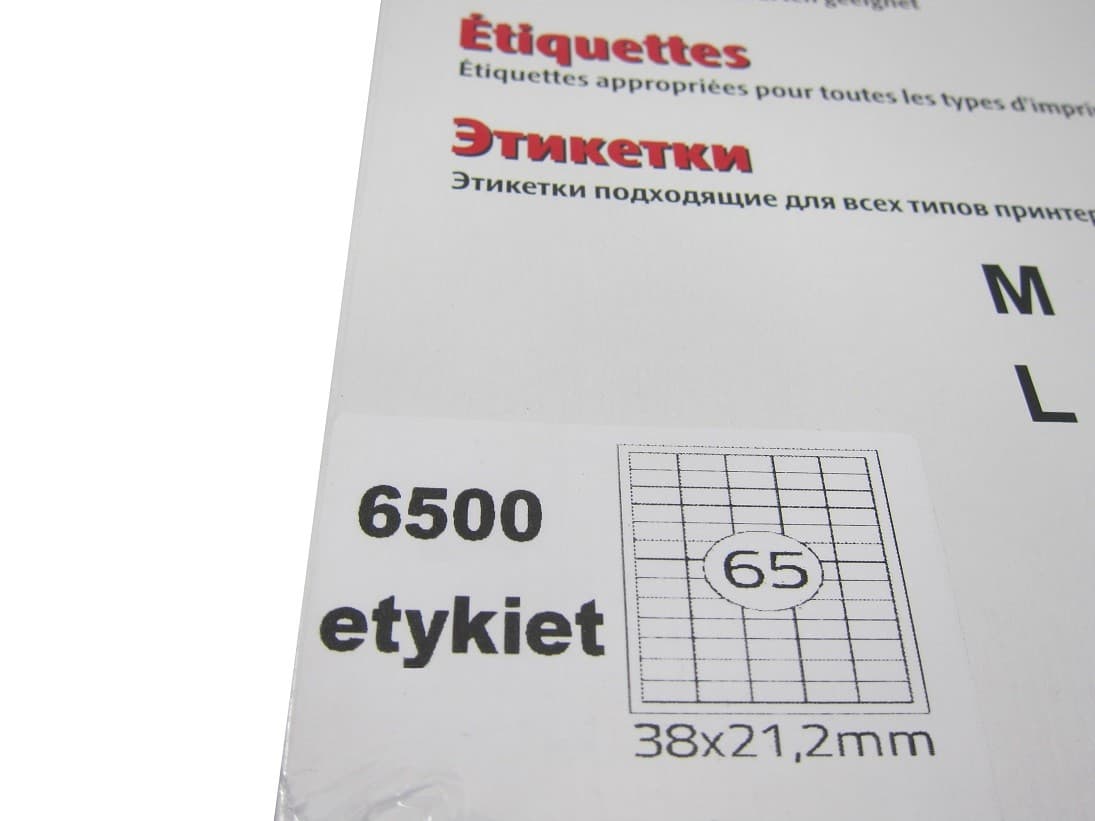 Etykieta samoprzylepna 38/21,5 ( 65szt. na A4)